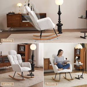 English Elm 055-teddy Plush Fabric Nursery Glider with High Back Support and Modern Rocking Base W527P228306