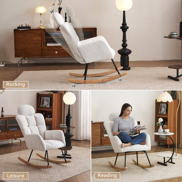 English Elm 055-teddy Plush Fabric Nursery Glider with High Back Support and Modern Rocking Base W527P228306