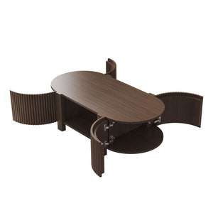 English Elm Oval Fluted Rubberwood Coffee Table with Open Storage Shelf for Living Room Walnut N735P369880D