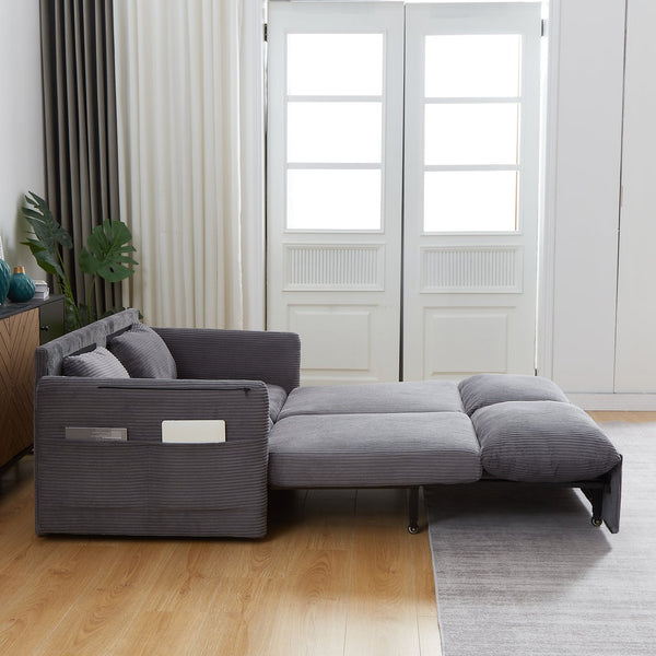 English Elm MH'' MH' 64.5 Inch Sleeper Sofa Bed with Corduroy Upholstery, Sturdy Wood & Iron Frame, 3-in-1 Convertible Comfort Grey W1193S00126