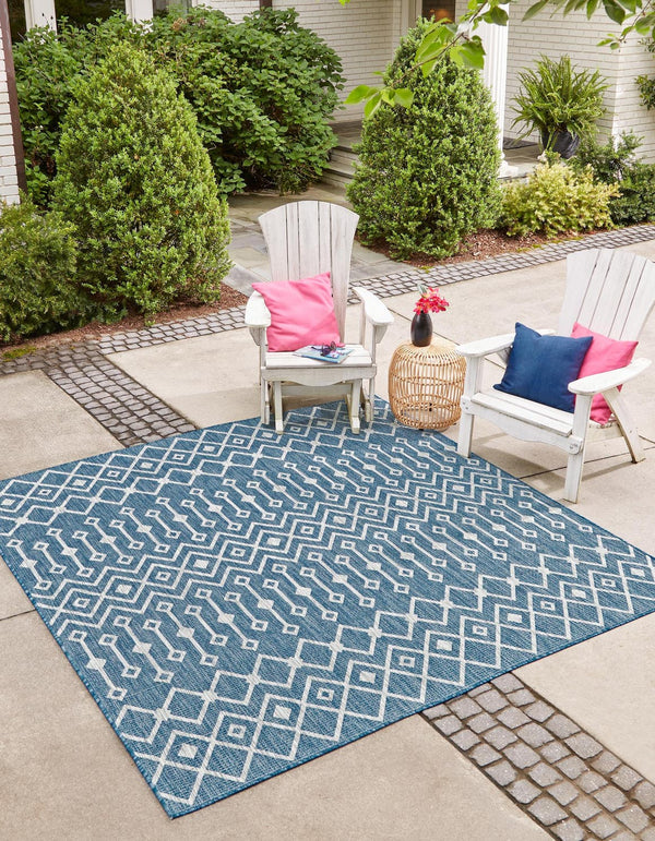 Unique Loom Aquamarine 2' X 8' Outdoor Trellis - Vibrant Color & Classic Design For Stylish Outdoor Spaces Blue  3158276-unique-loom