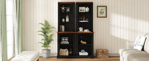 English Elm On-trend Two Piece Walnut Veneer Freestanding Bookcase Set with Curved Sculptural Black N721P394507B