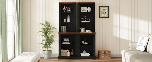 English Elm On-trend Two Piece Walnut Veneer Freestanding Bookcase Set with Curved Sculptural Black N721P394507B