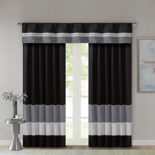 English Elm Polyoni Pintuck Curtain Panel - Modern Striped Design, Light Filtering, Textured Window Treatment 50X84" B03598063-GIGA
