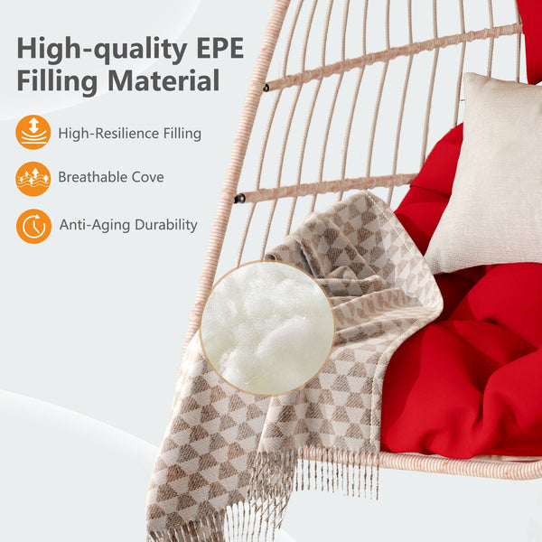 English Elm Outdoor Cozy Red Rattan Egg Swing Chair - Durable, Lightweight, And Perfect For Relaxation Anywhere! W2500P364247