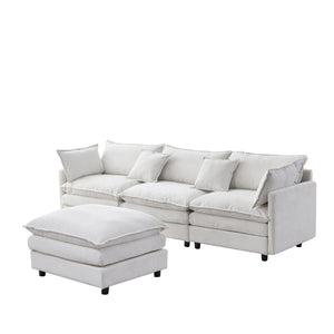 English Elm 105" L-shaped Chenille Sectional with Ottoman Pocket Spring Living Room Sofa Beige W1097S00225