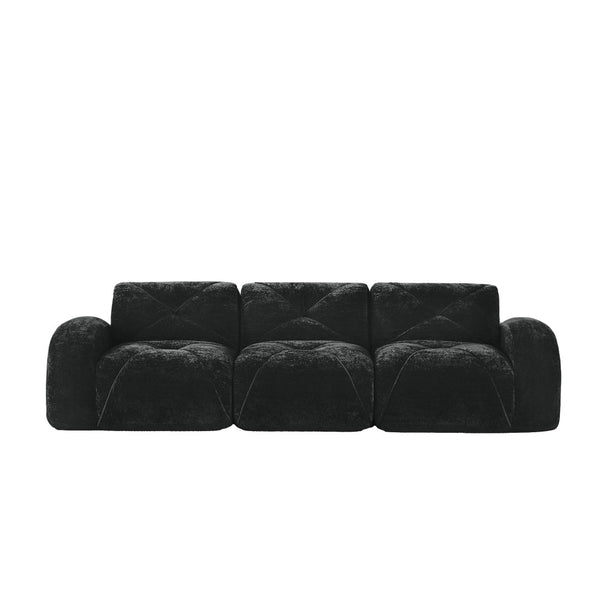 English Elm 110''boneless Velvet Sectional Sofa Modular Cloud Seating with Tufted Cushions for Living Rooms Black W714S01626
