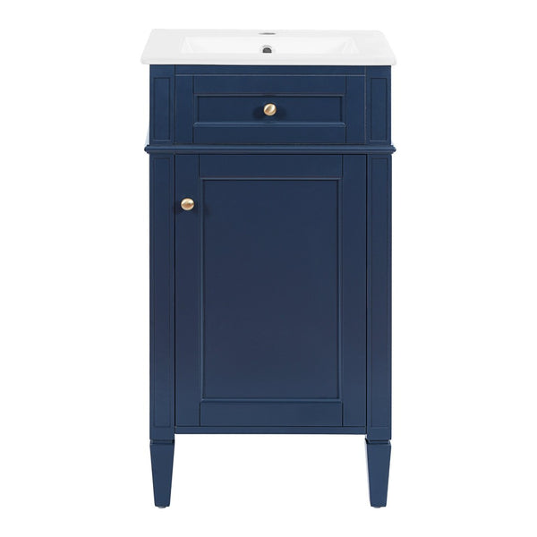 English Elm 18-inch French Style Freestanding Bathroom Vanity with Ceramic Sink Soft Close Storage Blue N710P411340C