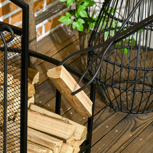 English Elm HOMCOM Black Firewood Rack with 4-Piece Fireplace Tool Set, 220lb Capacity Indoor/Outdoor Log Holder W2225P229413