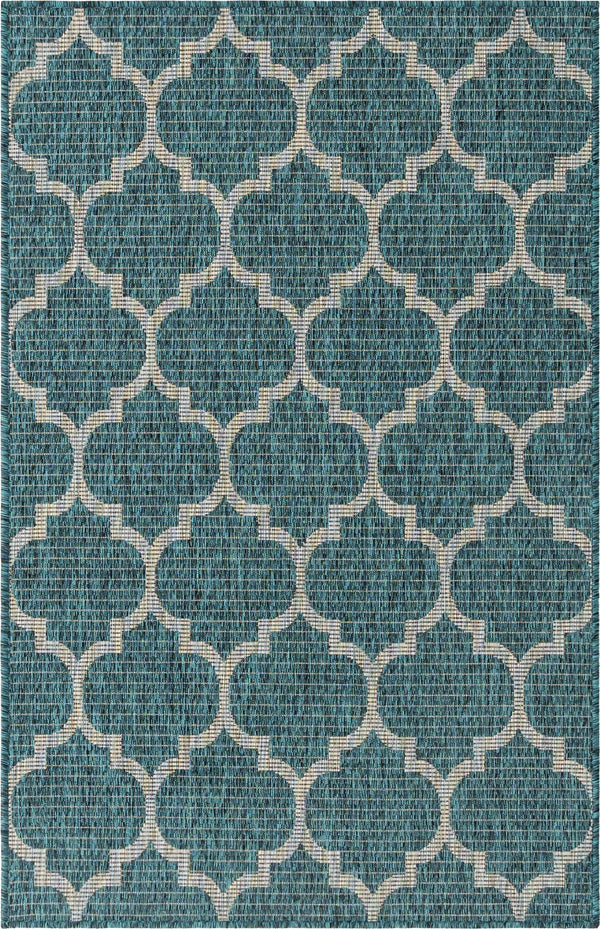 Unique Loom Teal Outdoor Trellis Rug - Geometric Design For Patios And Decks, Stylish And Durable Solution Teal  3152084-unique-loom