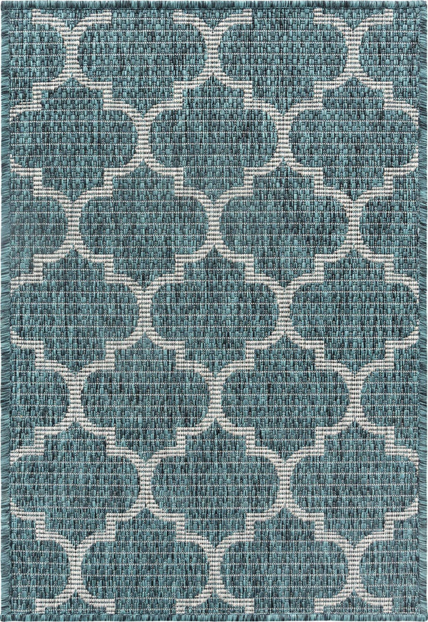 Unique Loom Teal Outdoor Trellis Rug - Geometric Design For Patios And Decks, Stylish And Durable Solution Teal  3152085-unique-loom