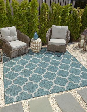 Unique Loom Teal Outdoor Trellis Rug - Geometric Design For Patios And Decks, Stylish And Durable Solution Teal  3152091-unique-loom