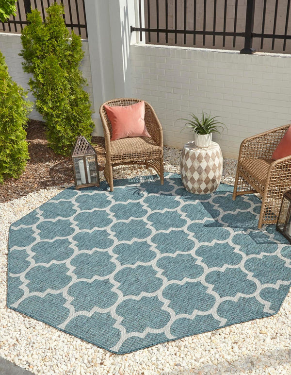 Unique Loom Teal Outdoor Trellis Rug - Geometric Design For Patios And Decks, Stylish And Durable Solution Teal  3152096-unique-loom
