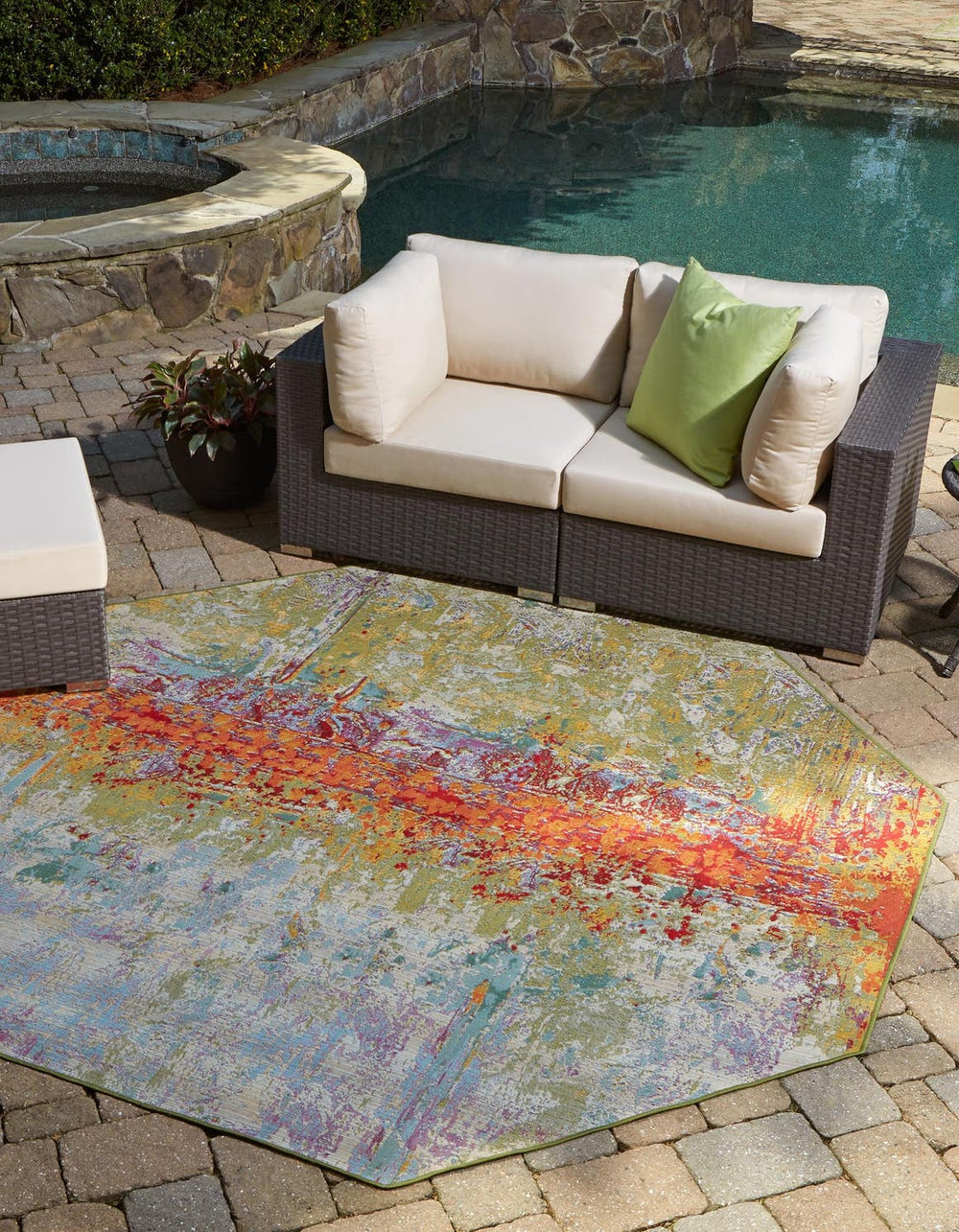 Unique Loom Multi 2' X 8' Outdoor Modern Runner - Vibrant Colors And Sleek Design For Your Patio Or Deck Space Multi  3152853-unique-loom
