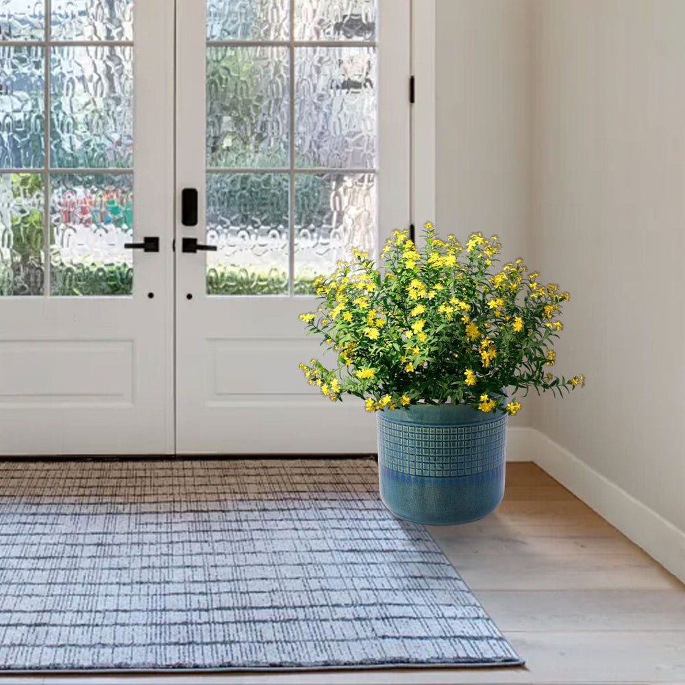 English Elm Set Of 3 Handcrafted Grid Ceramic Planters - Modern Blue-Green Flowerpots For Home & Garden Decor W3273P322259-GIGA