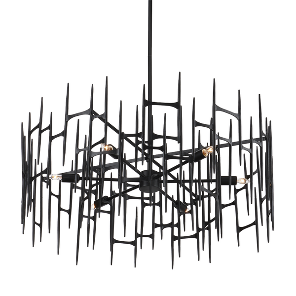 Attingham Black Chandelier - Striking Wrought Iron Design, Adjustable Height, Industrial Elegance