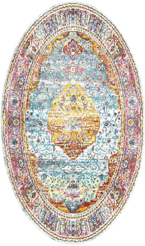 Unique Loom Light Baracoa Rug - 4' Square, Serene Coastal Design For Indoor And Outdoor Spaces, Durable Quality Blue  3153470-unique-loom