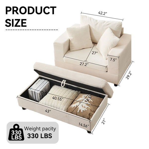 English Elm Chaise Lounge Chair - Modern Upholstered Sleeper Couch With Storage Ottoman For Living Spaces W1170P353052