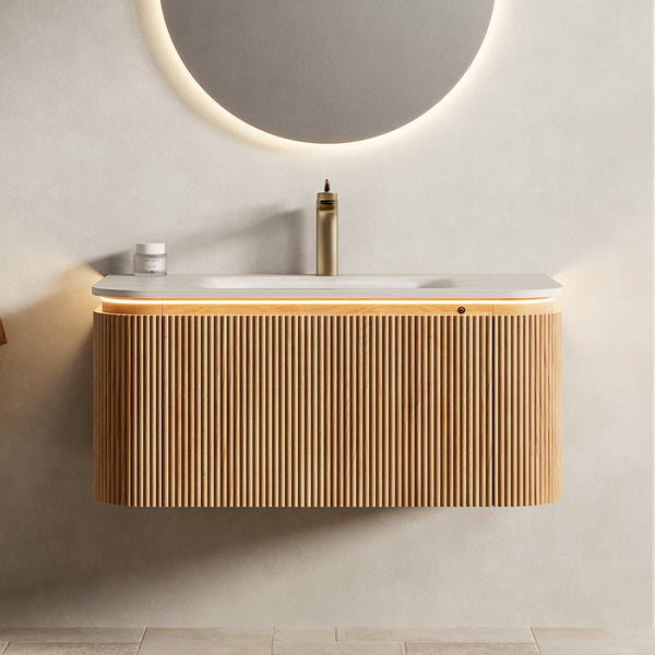 English Elm Dina Floating Bathroom Vanity with Sintered Stone Top and Soft Close Drawer W2615P370909