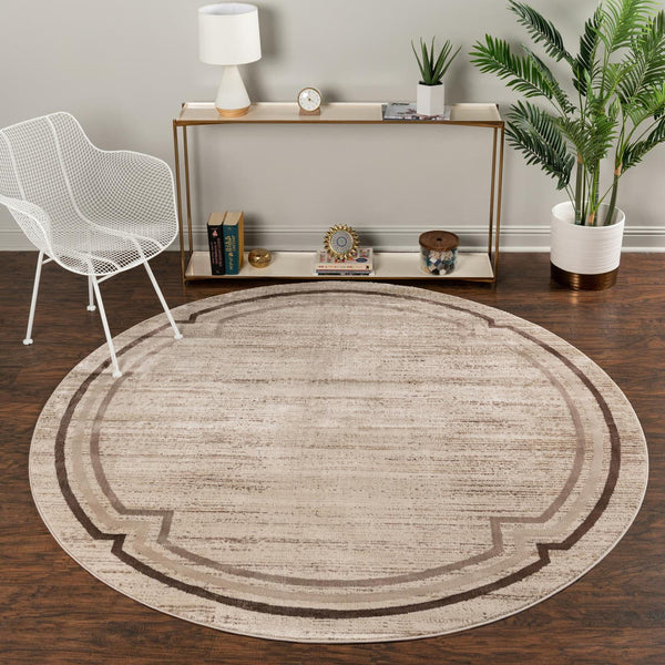 Unique Loom Gray Oasis Round Rug - 4' Plush Design For Tranquil Spaces In Living Rooms, Bedrooms & Nooks Brown  3154384-unique-loom