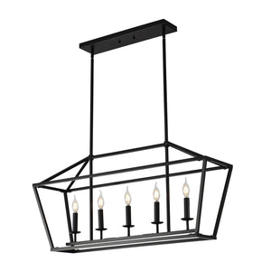 English Elm 5-light Industrial Farmhouse Chandelier Matte Black Metal Linear Pendant for Kitchen Island W5008P465021