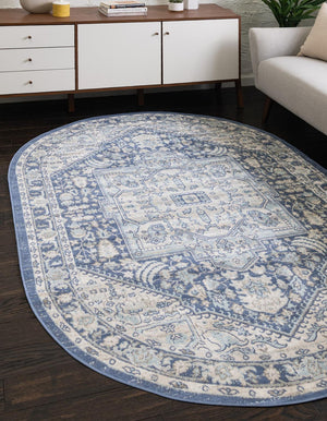 Unique Loom French Blue 5' Round Whitney Rug - Elegant Design Enhancing Your Living Space With Vibrant Charm French Blue  3154820-unique-loom