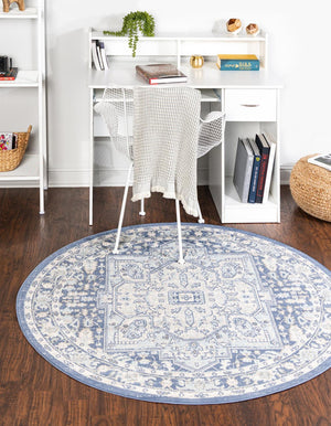 Unique Loom French Blue 5' Round Whitney Rug - Elegant Design Enhancing Your Living Space With Vibrant Charm French Blue  3154821-unique-loom