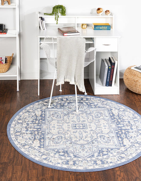Unique Loom French Blue 5' Round Whitney Rug - Elegant Design Enhancing Your Living Space With Vibrant Charm French Blue  3154821-unique-loom