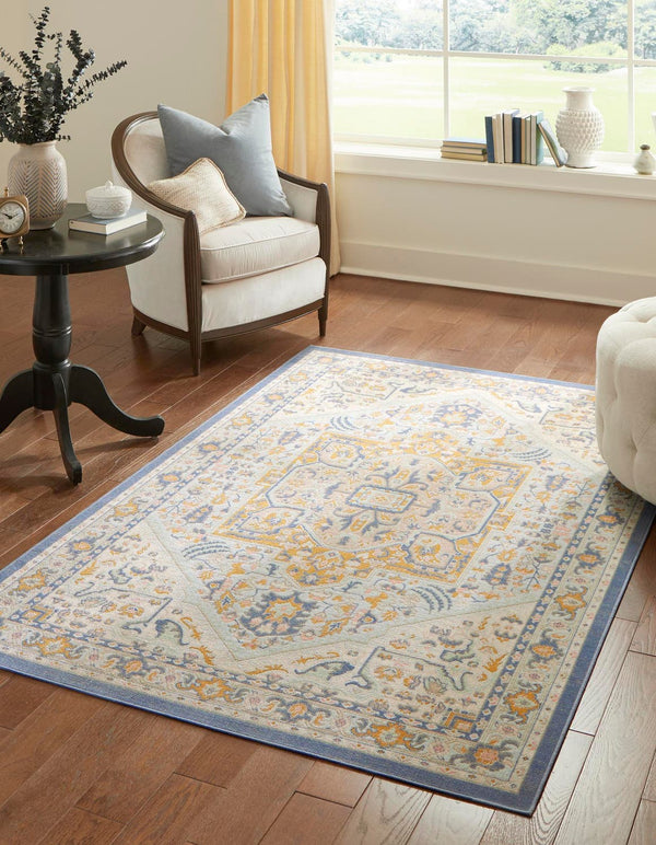 Unique Loom French Blue 5' Round Whitney Rug - Elegant Design Enhancing Your Living Space With Vibrant Charm Sky Blue  3154861-unique-loom