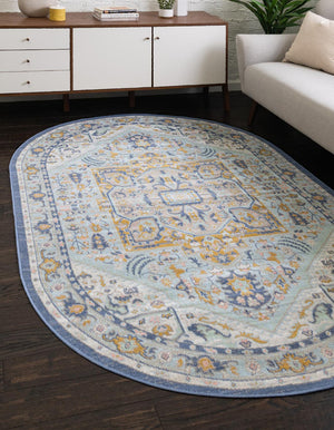 Unique Loom French Blue 5' Round Whitney Rug - Elegant Design Enhancing Your Living Space With Vibrant Charm Sky Blue  3154856-unique-loom
