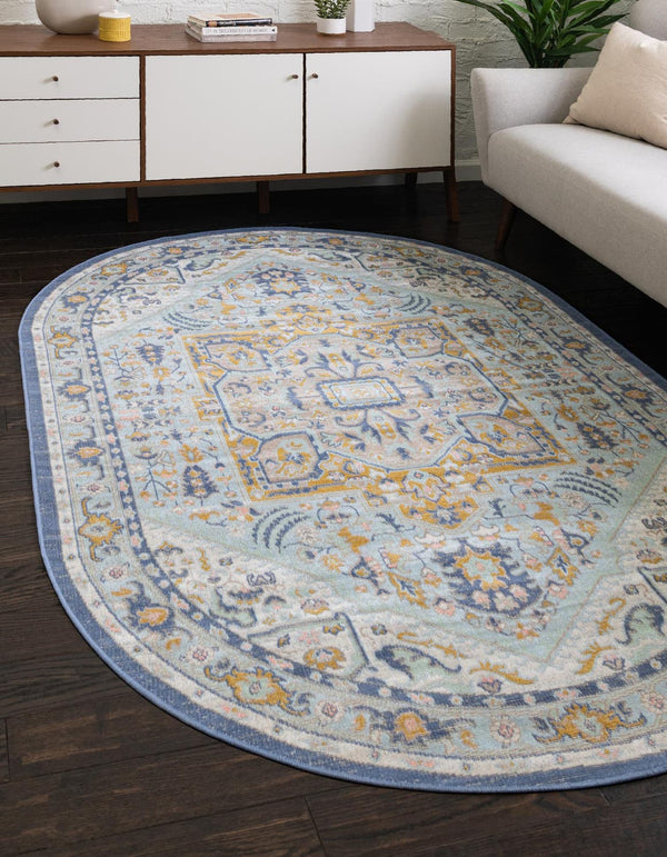 Unique Loom French Blue 5' Round Whitney Rug - Elegant Design Enhancing Your Living Space With Vibrant Charm Sky Blue  3154856-unique-loom
