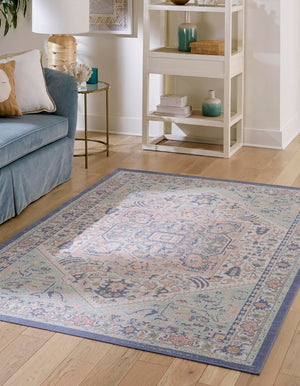 Unique Loom French Blue 5' Round Whitney Rug - Elegant Design Enhancing Your Living Space With Vibrant Charm Multi  3154898-unique-loom