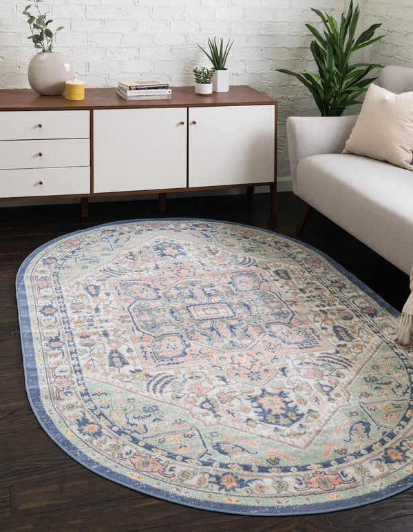 Unique Loom French Blue 5' Round Whitney Rug - Elegant Design Enhancing Your Living Space With Vibrant Charm Multi  3154892-unique-loom