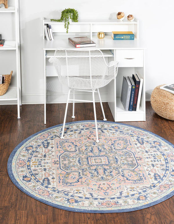 Unique Loom French Blue 5' Round Whitney Rug - Elegant Design Enhancing Your Living Space With Vibrant Charm Multi  3154893-unique-loom
