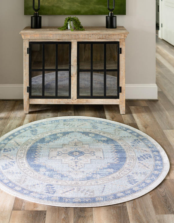 Unique Loom French Blue Round Rug From Whitney Collection - Vibrant Accent For Modern And Traditional Spaces Sky Blue  3154947-unique-loom