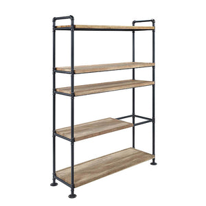 English Elm Oak Five-Shelf Bookcase with Oak & Sandy Black Finish, Sturdy Powder-Coated Metal Frame, 65.5"H B062S00546