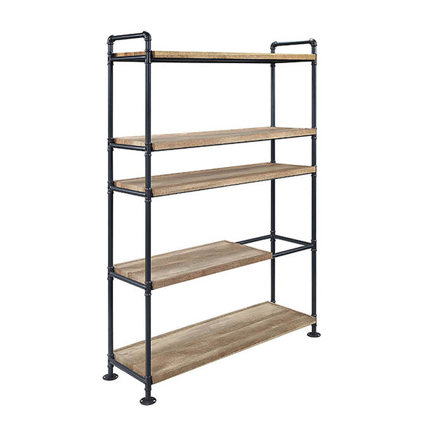 English Elm Oak Five-Shelf Bookcase with Oak & Sandy Black Finish, Sturdy Powder-Coated Metal Frame, 65.5"H B062S00546