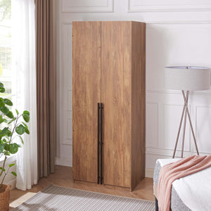 English Elm Lee 32" Space-Saving Wardrobe Closet In Golden Brown – Stylish Storage With Soft-Close Drawers & More! B365S00130