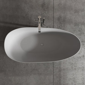 English Elm 59" Solid Surface Freestanding Soaking Tub Matte White Spa Bathtub for Primary Bath W2704P188412