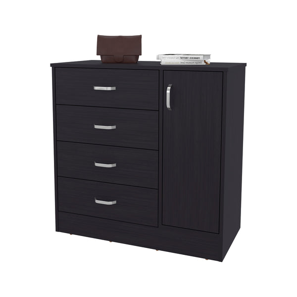 English Elm Wenge Modern 4-Drawer Dresser with Side Cabinet for Organized Storage, Rich Wenge Finish Elegance B062P373790