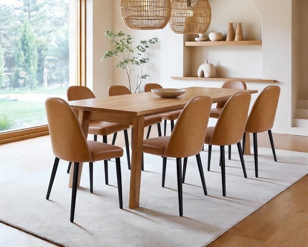 English Elm Beige Pu Leather Armless Dining Chair Set of 4 with Matte Black Iron Legs Modern Brown Yellow T3967P497835