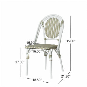English Elm French Bistro Outdoor Dining Chairs Woven Rattan Aluminum Frame Patio Set of 2 N772P356258G