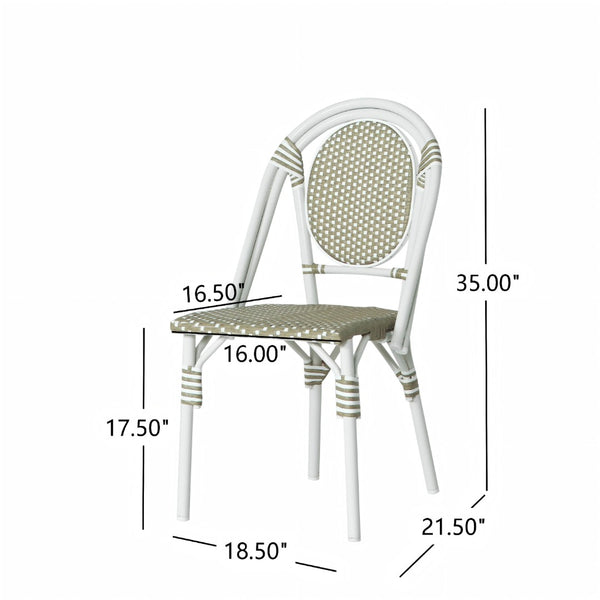 English Elm French Bistro Outdoor Dining Chairs Woven Rattan Aluminum Frame Patio Set of 2 N772P356258G