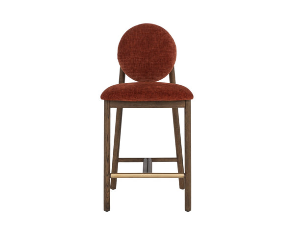 Sunpan ORABELL Counter Stool - Sculptural Mid-Century Design with Rich Opera Spice Upholstery & Brass Accents 112413