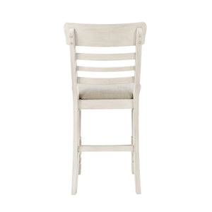 English Elm Antique Farmhouse Counter Height Chairs Set of 2 - White Wood Frame, Light Gray Upholstered Seats, Padded Comfort B011P217870