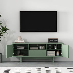 English Elm Ella Mid-Century 59" TV Stand with Cable Management, Adjustable Shelves, Drawer & Sled Legs Sage Green B365S00122