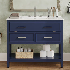 English Elm Christopher Knight Home® - 36" Modern Bathroom Vanity with Ceramic Sink, Tip-Out Tray, Soft-Close Drawers, Open Shelf, Waterproof Surface Blue N817P288908B