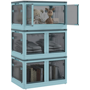 English Elm HOMCOM Collapsible 3-Unit Stackable Storage Bins with Lids & Wheels, 18 gal, Five-Sided Access, Blue W2225P173962