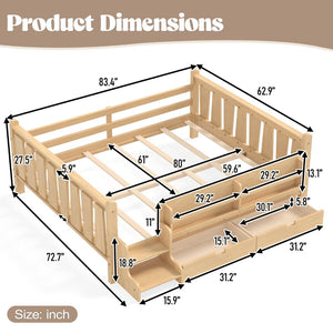 English Elm Queen Bunk Bed with Trundle Solid Pine Kids Car Themed Frame Built-in Bookshelf Light Natural W1580S00544