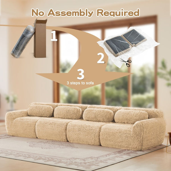 English Elm 149'' Plush Modular Cloud Sofa Boneless Ergonomic Design for Home Theater Lounge Light Khaki W714S01571